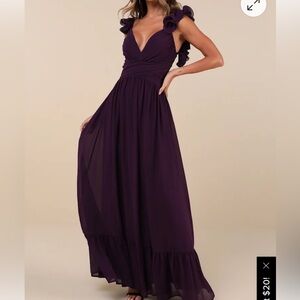 Lulu's Deep Purple Maxi Dress with Ruffled Sleeves